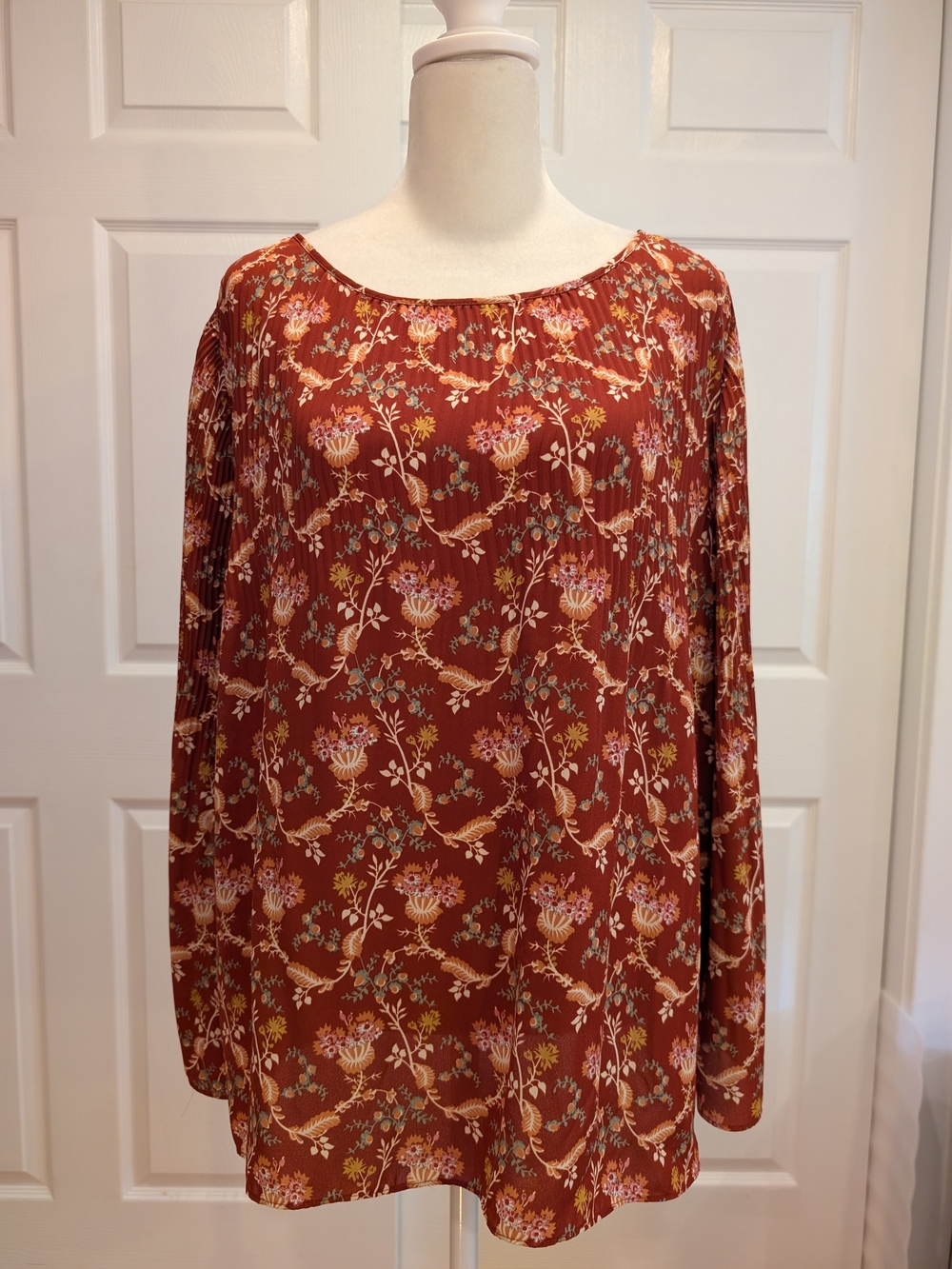 Max Studio Rust Floral Scoop Neck Tunic